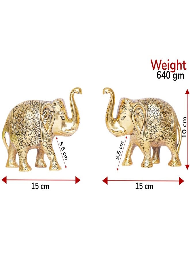KridayKraft Metal Elephant Statue Medium Size Gold Polish 2 pcs Set for Showpiece Your Home,Office Table & Gift Article,Animal Decorative Showpiece Figurines..., Animal - Image 2